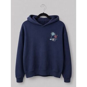 C&C California Women's Navy Blue Tropical Sunset Palm Tree Graphic Hoodie Small